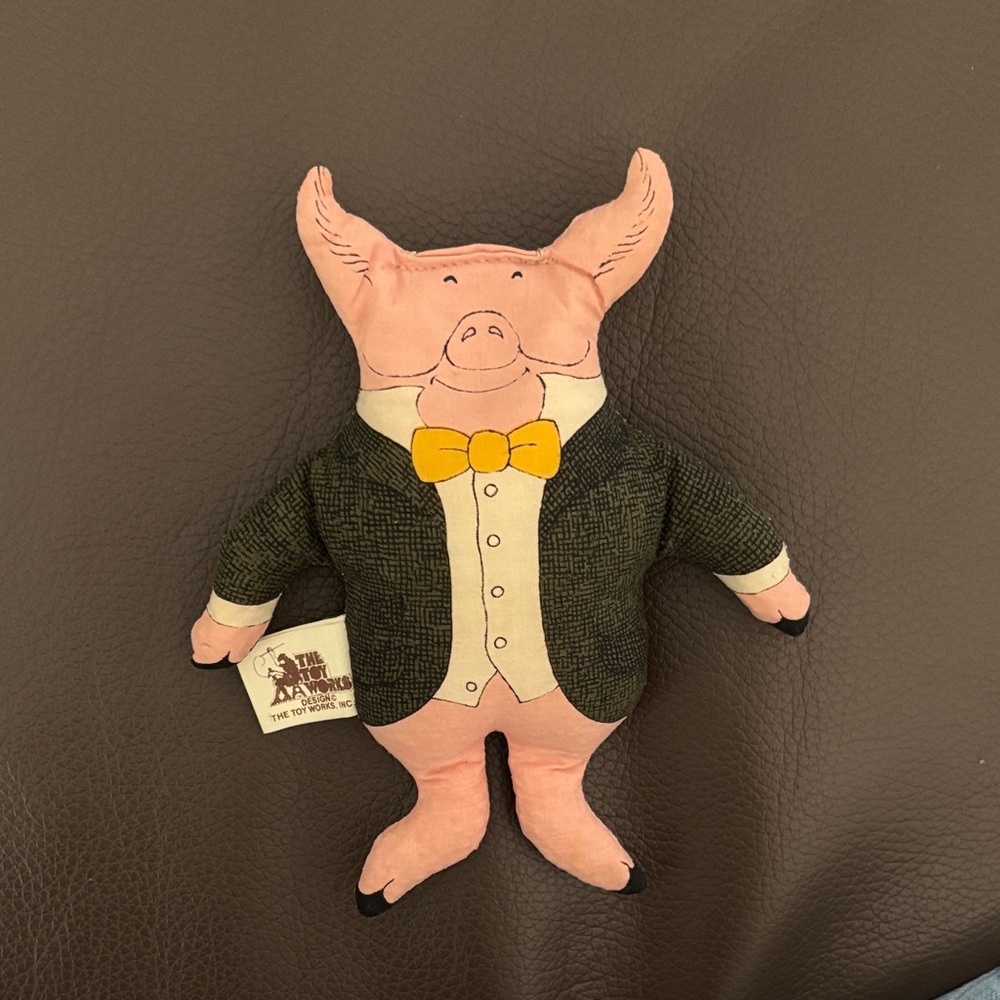 The Toy Works Vintage Pig Plush in Pink and Dark Olive 1979 Edward Gorey